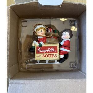1996 Campbell's Soup Kids Riding on Sled Christmas Ornament 3" Xmas Holidays